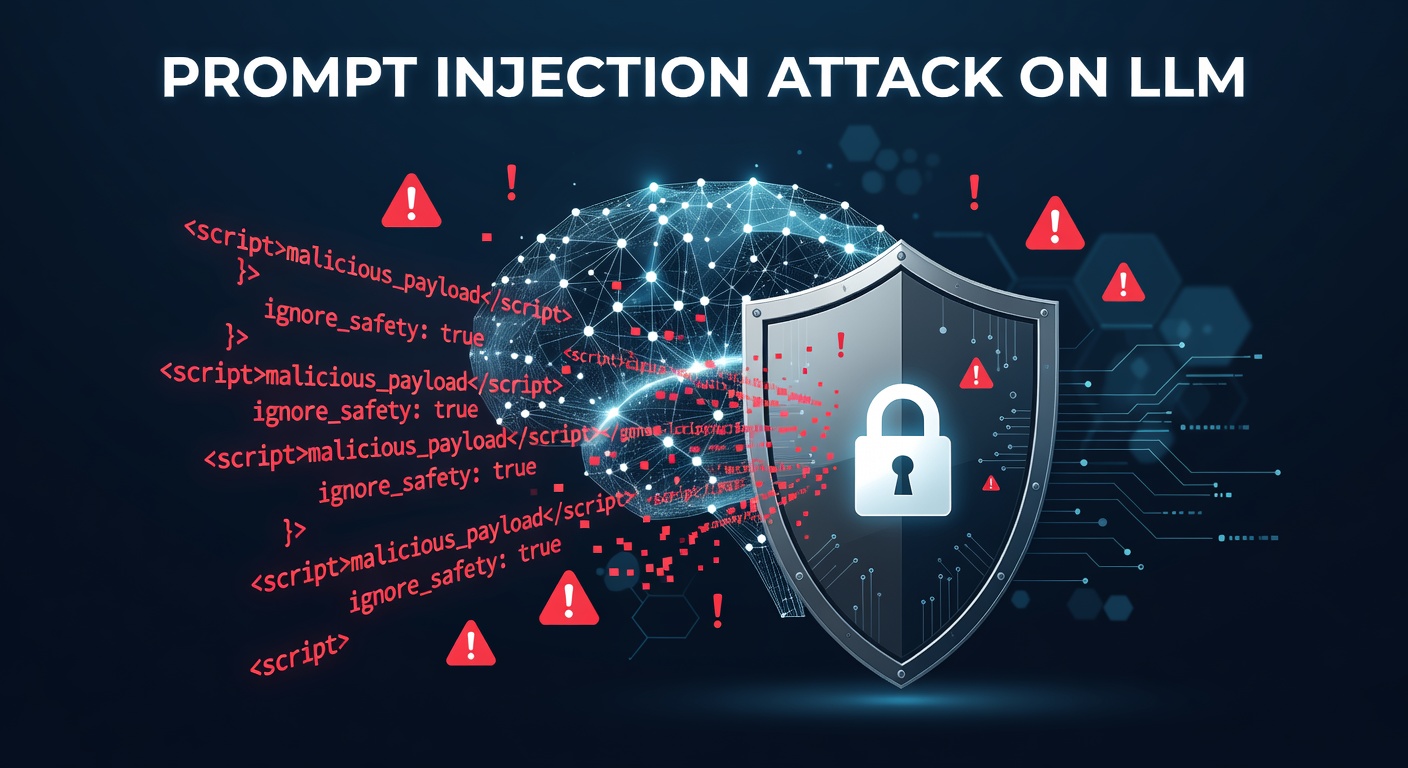 Abstract visualization of prompt injection attacks against a language model